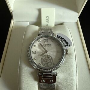Anne Klein Silver Watch with Swarovski Crystals